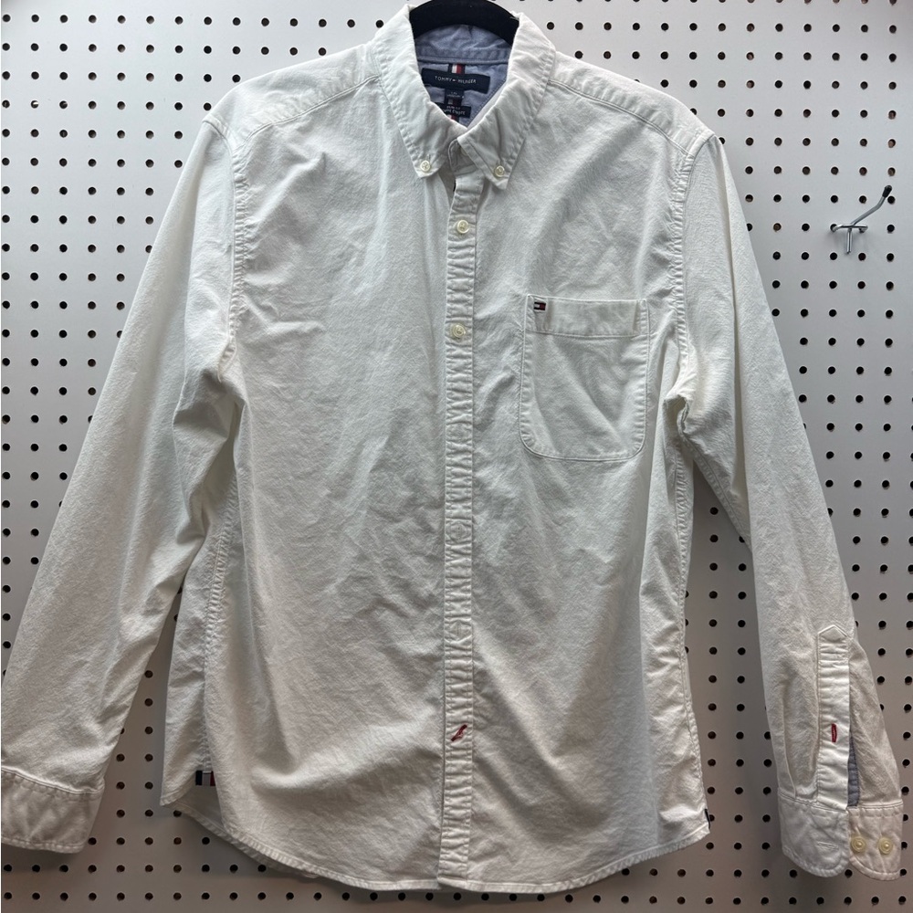 VTG Tommy Hilfger white size large slim 100% cotton shirt USA Easter Spring